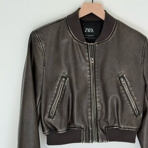 Not available———Zara faux leather cropped bomber jacket XS